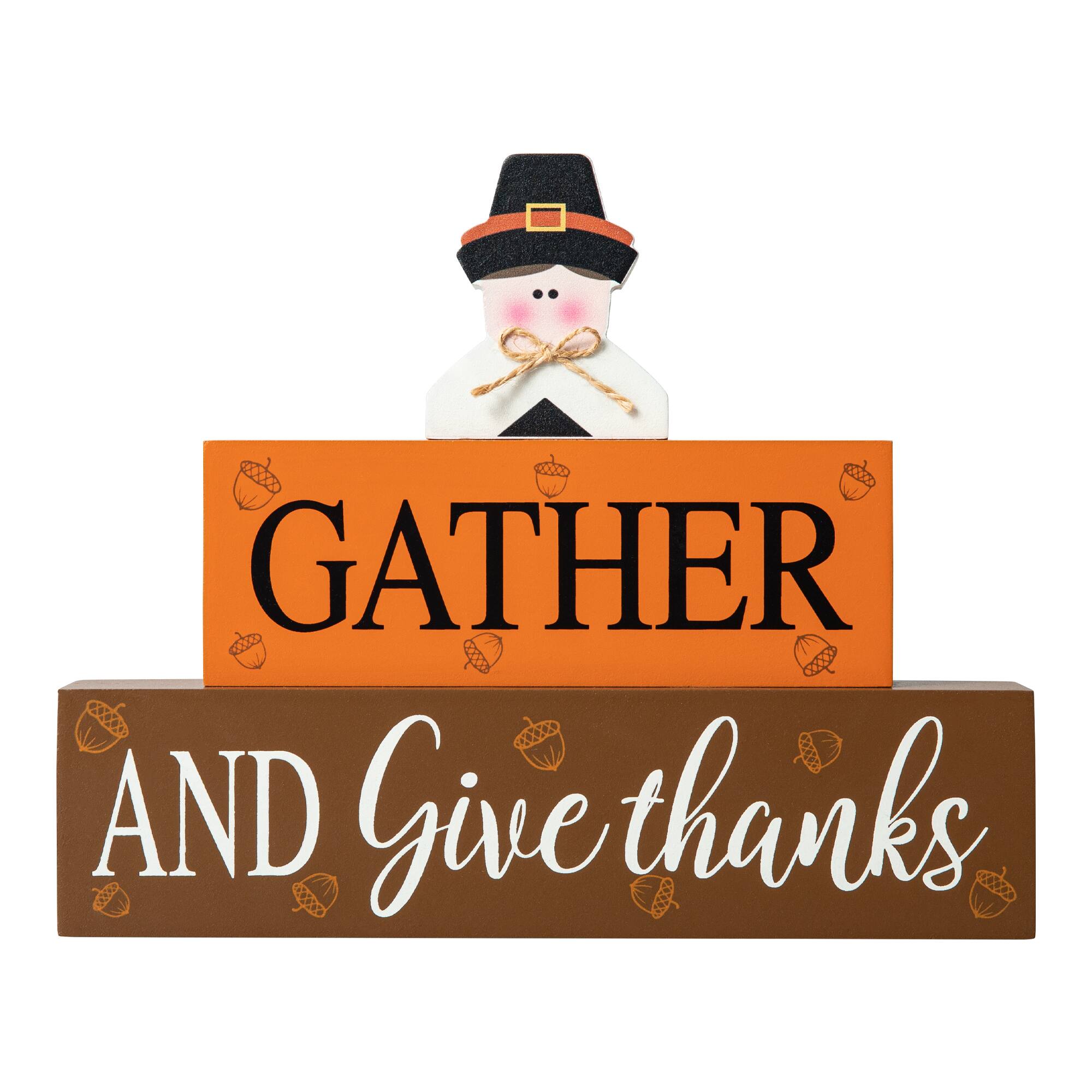 Glitzhome® 9.5" Thanksgiving Wooden Pilgrim Table Block Sign